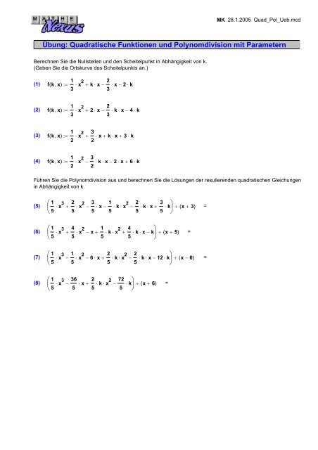 Übung: Quadratische Funktionen und ... - MatheNexus