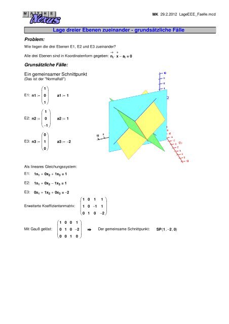Lage dreier Ebenen zueinander - grundsätzliche Fälle - MatheNexus