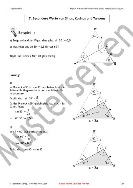 Trigonometrie, Klasse 10 - Matheverlag