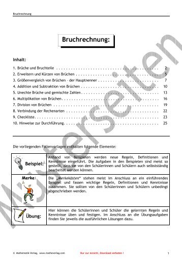 Bruchrechnung, Klasse 6 - Matheverlag