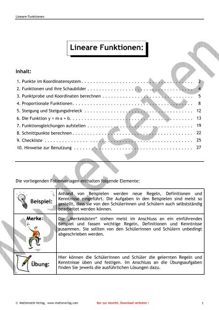 Lineare Funktionen, Klasse 8 - Matheverlag