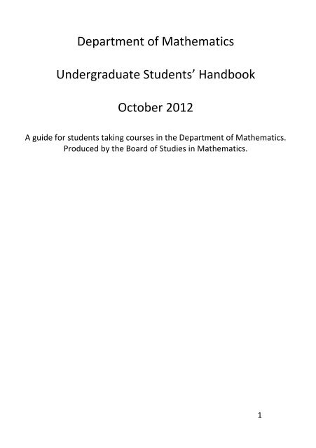 Ug Student Handbook Pdf Department Of Mathematics University