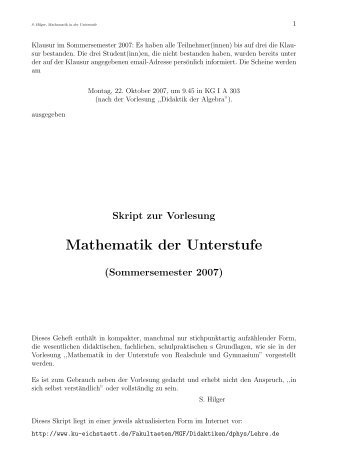 Mathematik der Unterstufe