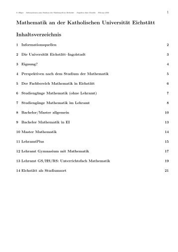 Mathematik an der Katholischen Universität Eichstätt ...