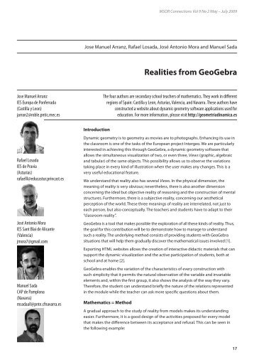 Realities from GeoGebra….MSOR Connections May 2009 Vol 9 No 2