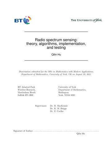 Radio spectrum sensing: theory, algorithms, implementation, and ...