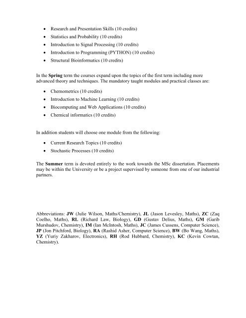 Departments of Chemistry and Mathematics MSc Chemoinformatics