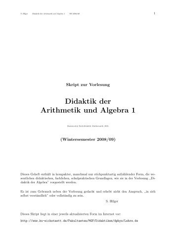 Didaktik der Arithmetik und Algebra 1