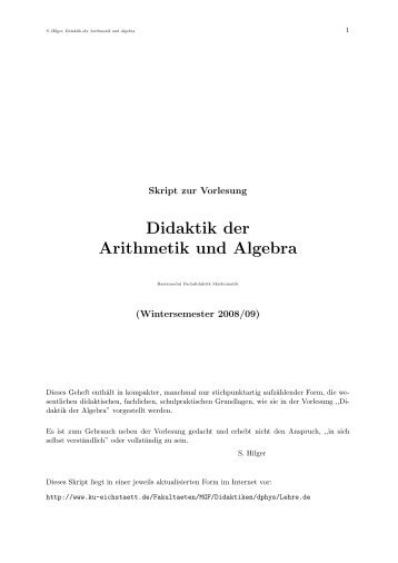 Didaktik der Arithmetik und Algebra