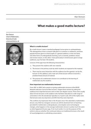 What makes a good maths lecture?…. - Maths, Stats & OR Network