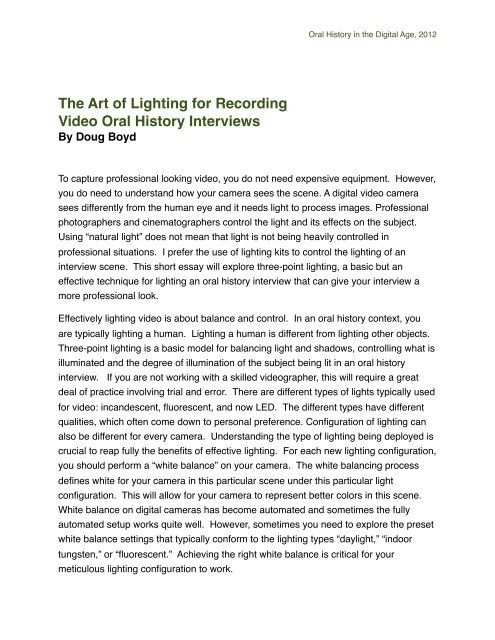 The Art of Lighting for Recording Video Oral History Interviews