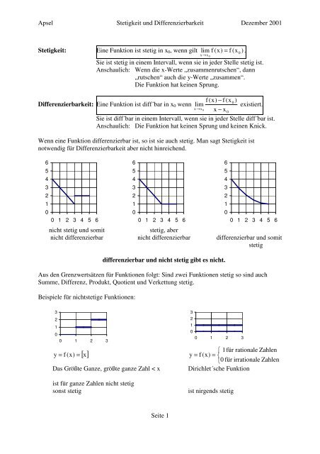 Apsel Stetigkeit und Differenzierbarkeit Dezember ... - Matthias Apsel