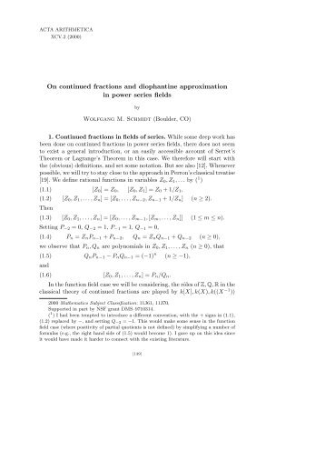 On continued fractions and diophantine approximation in power ...