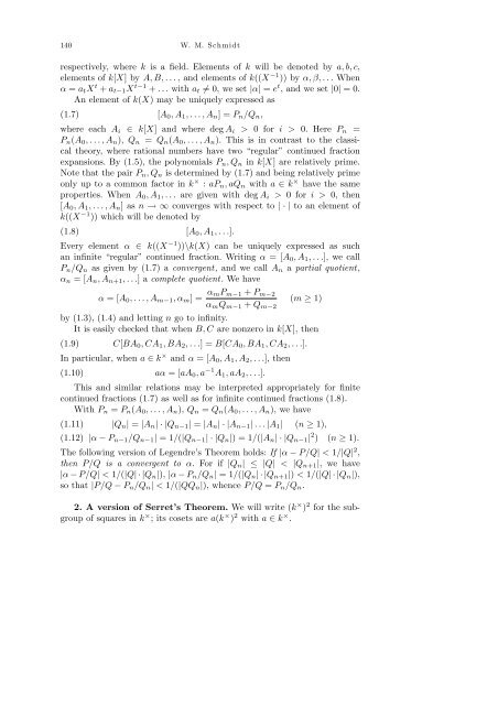 On continued fractions and diophantine approximation in power ...