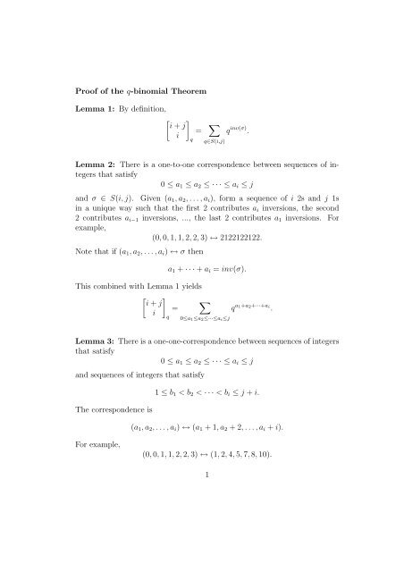Proof Of The Q Binomial Theorem Lemma 1 By Definition Mavdisk