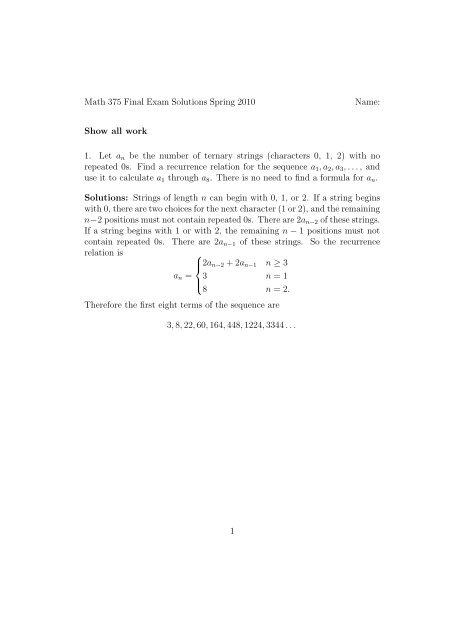 Math 375 Final Exam Solutions Spring 2010 Name ... - MavDISK