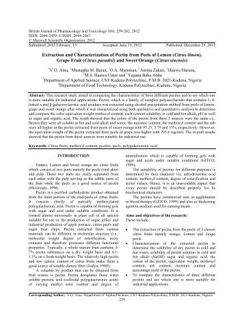 Extraction and Characterization of Pectin from ... - Maxwell Science