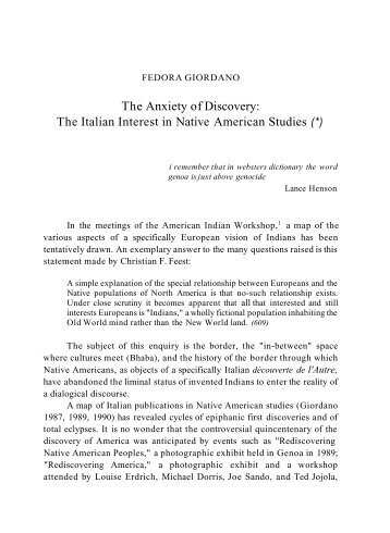 The Anxiety of Discovery: The Italian Interest in Native ... - aisna