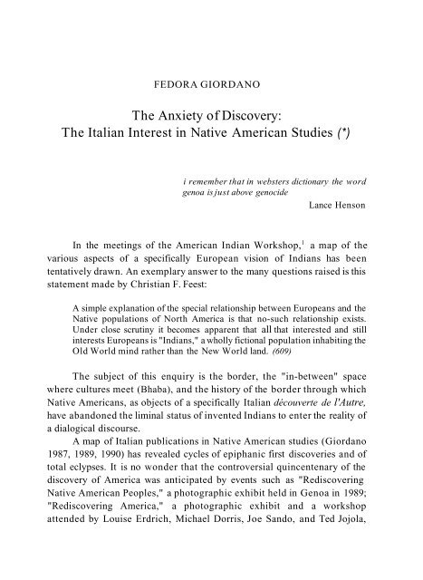 The Anxiety of Discovery: The Italian Interest in Native ... - aisna