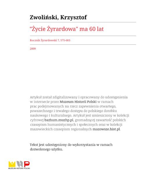 Życie Żyrardowa” ma 60 lat - Mazowieckie Czasopisma Regionalne