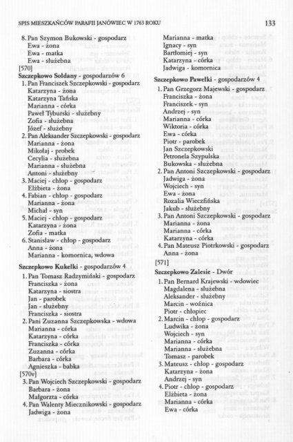 spis mieszkańców parafii janowiec w 1763 roku