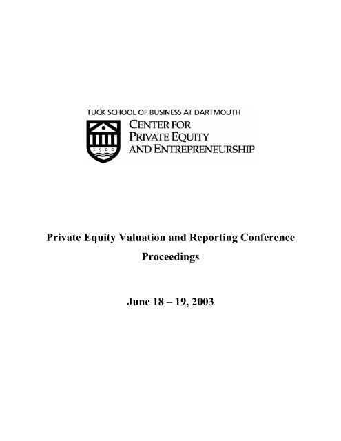 Private Equity Valuation and Reporting Conference Proceedings ...