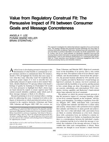 Value from Regulatory Construal Fit - Tuck School of Business ...