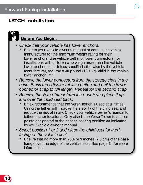 Britax Marathon 70 Instruction Manual