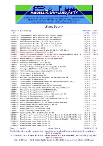 Liliput Spur N Preisliste