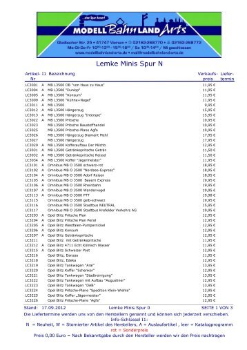 Lemke Minis Spur N Preisliste