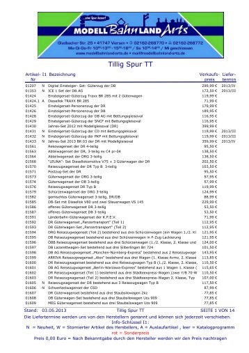 Tillig Spur TT Preisliste