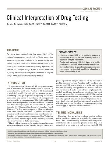 Clinical Interpretation of Drug Testing - MBL Communications