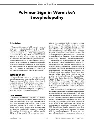 Pulvinar Sign in Wernicke's Encephalopathy - MBL Communications