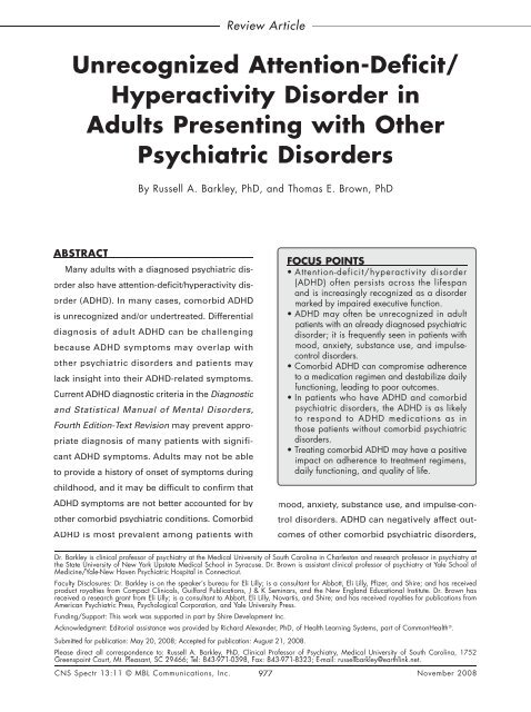 Unrecognized Attention-Deficit/ Hyperactivity Disorder In - MBL ...