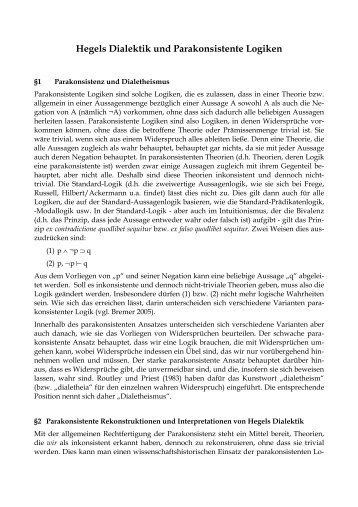 Hegels Dialektik und Parakonsistente Logiken - Bremer