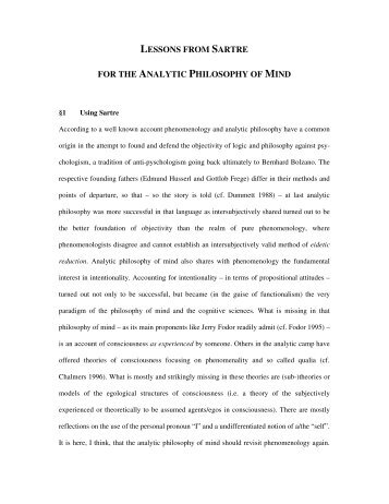 lessons from sartre for the analytic philosophy of mind - Bremer