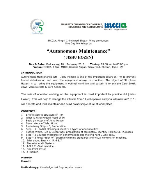 “Autonomous Maintenance” - Mahratta Chamber of Commerce ...