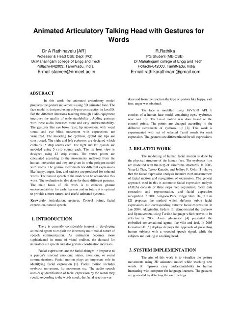 Animated Articulatory Talking Head with Gestures for Words Animated Articulatory Talking Head with Gestures for Words