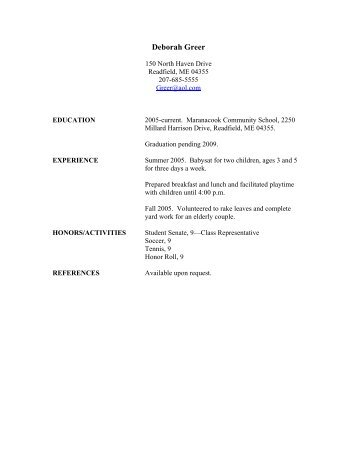 Sample résumé with reference sheet - Maranacook Community High ...