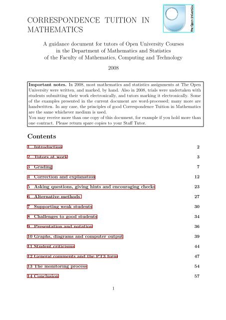 correspondence tuition in mathematics - Faculty of Maths and ...