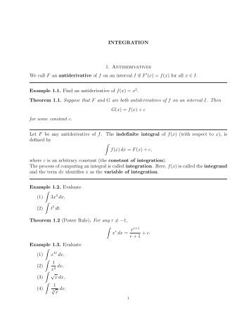 INTEGRATION 1. Antiderivatives We call F an ... - MCS155