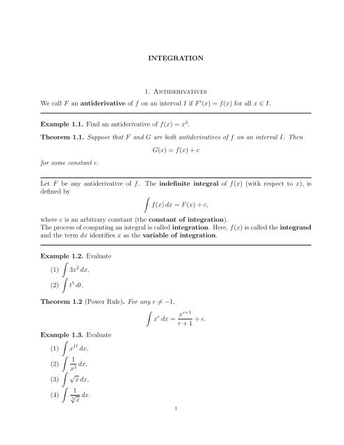 Integration 1 Antiderivatives We Call F An Mcs155