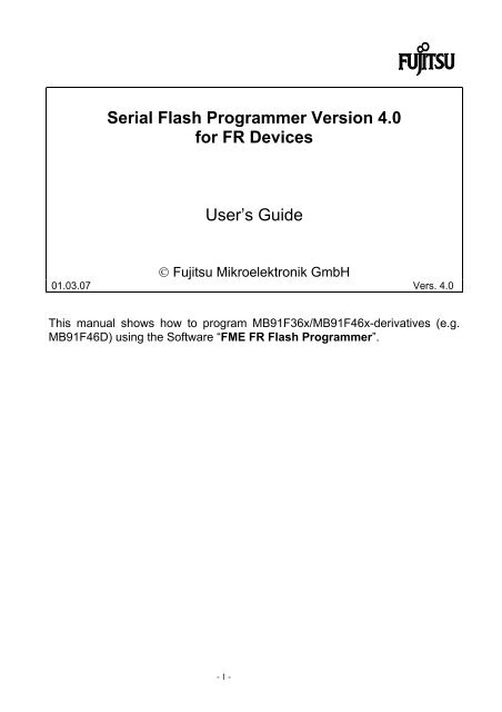 Serial Flash Programmer Version 4.0 for FR Devices User's Guide