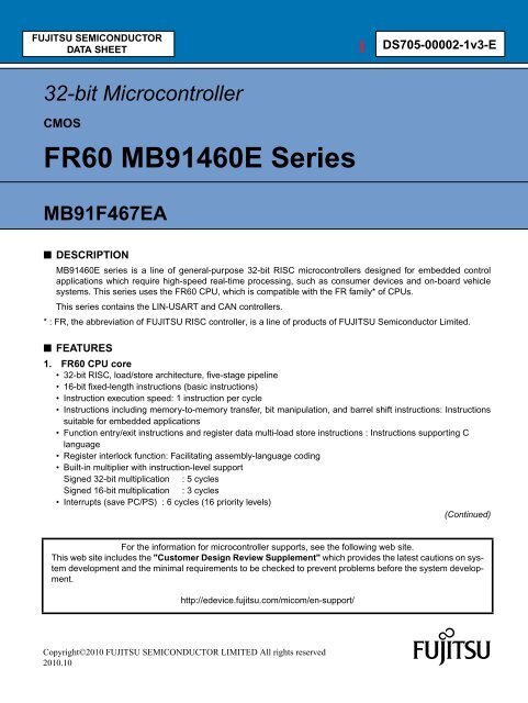 FR60 MB91460E Series - Microcontrollers - Fujitsu