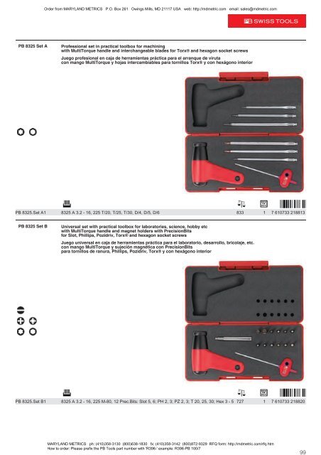 PB Swiss Tools are available from MARYLAND METRICS 2011