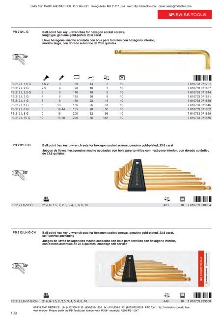 PB Swiss Tools are available from MARYLAND METRICS 2011