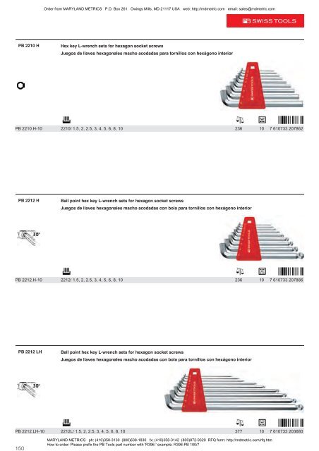 PB Swiss Tools are available from MARYLAND METRICS 2011