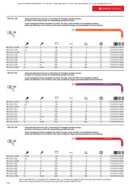 PB Swiss Tools are available from MARYLAND METRICS 2011