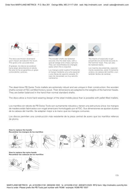 PB Swiss Tools are available from MARYLAND METRICS 2011