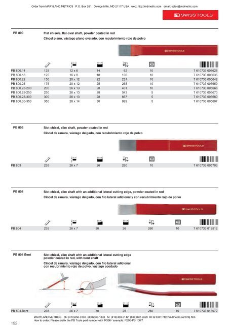 PB Swiss Tools are available from MARYLAND METRICS 2011